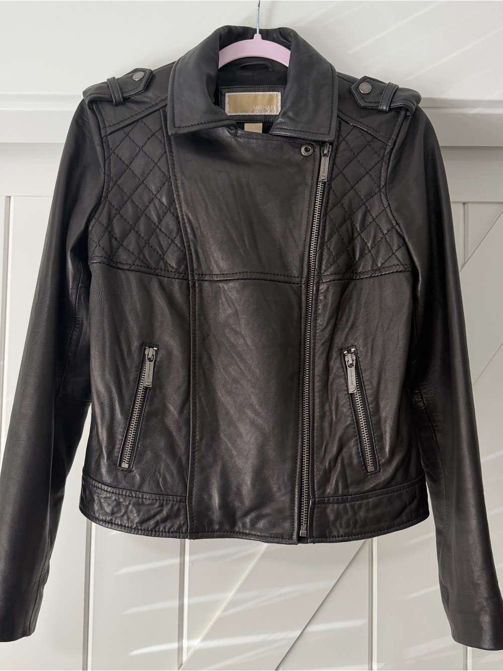 Michael Kors Genuine Leather Biker Jacket (Medium)